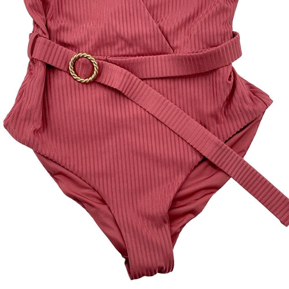 NEW Onia Michelle One-Piece Swimsuit Ribbed Belted Waist Solid Dusty Rose | XS - Picture 5 of 11